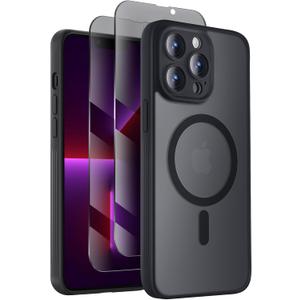 Symcele Designed for iPhone 13 Pro Case, Compatible with MagSafe, with Privacy Screen Protectors X2, [Camera Protection] [15FT Military Drop Protection] Shockproof Phone Case, 6.1", Black