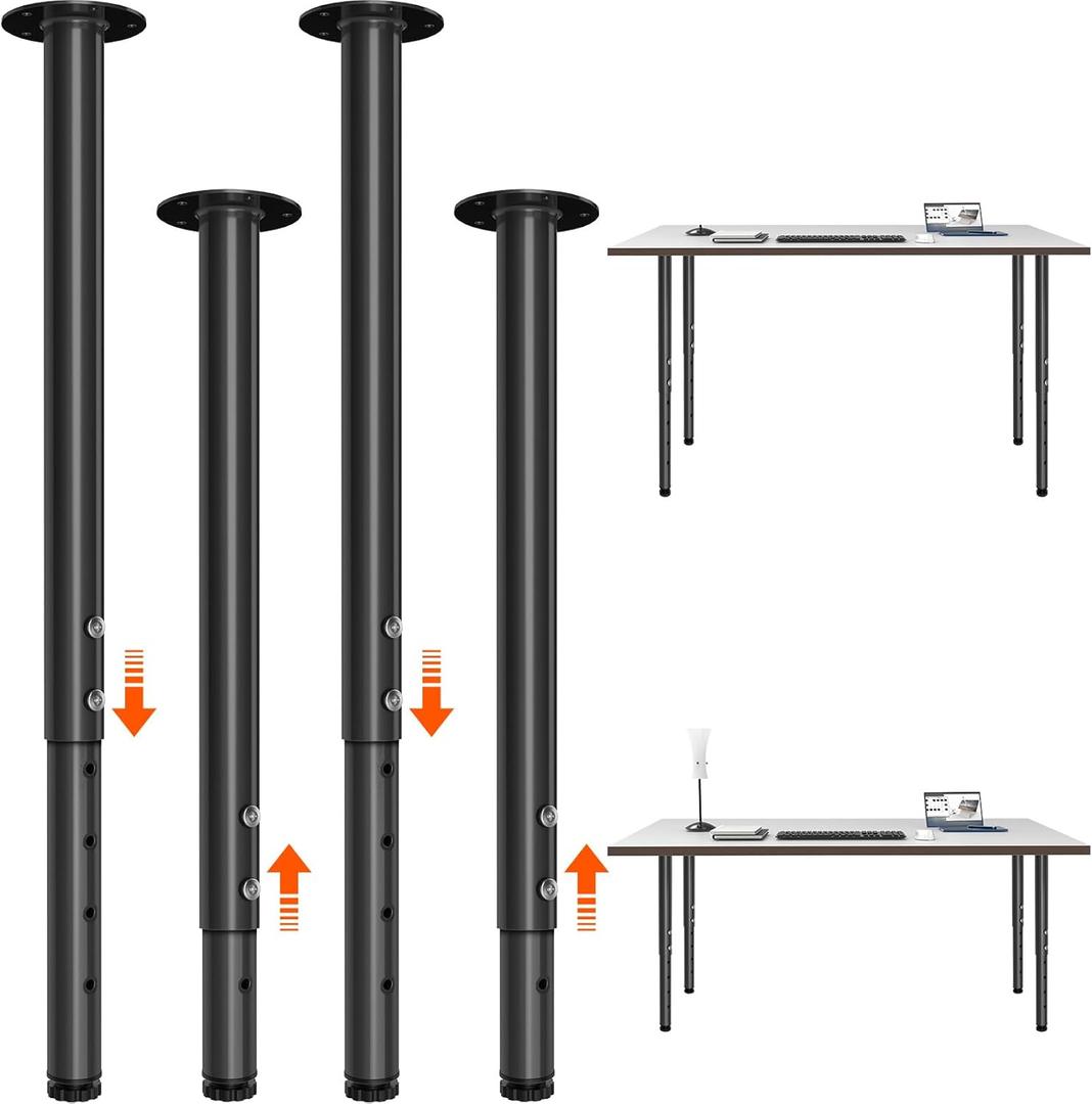Adjustable Furniture Leg Set 32~51 Inch, Adjustable Metal Table Leg Home Office DIY Metal Desk Legs, for Computer Desk Dining Table Office Desk (4, Black)