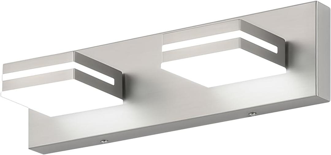 SineRise LED Modern Bathroom Vanity Light Fixtures (2-Light, 15.5-Inch, Dimmable), Brushed Nickel Modern Acrylic Bathroom Wall Lighting Fixtures Over Mirror (Cool White 6000K)