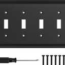 Black Modern Decorative Wall Plate Light Switch Cover Decorator Outlet Covers Rocker Switch Plates Bamboo Fiber Material Wall Plates for Kitchen Bathroom (4 Gang Quad Toggle-1 Pack)