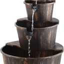 YI 40-Inch 3 Tier Barrel Waterfall Fountain Outdoor Water Fountains Barrel Wood 3-Tier Freestanding Rustic Pump for Garden Patio Backyard Porch