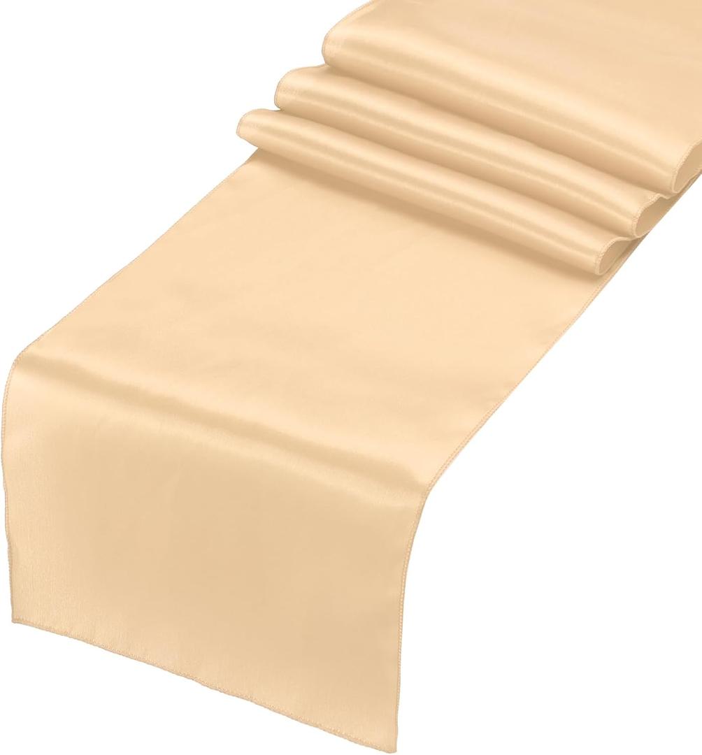 uxcell 2 Pcs Champagne Satin Table Runner 12" x 108" Romantic Silk Table Runner Smooth Fabric Table Runner Decorations for Wedding Dining Birthday Party (9ft)