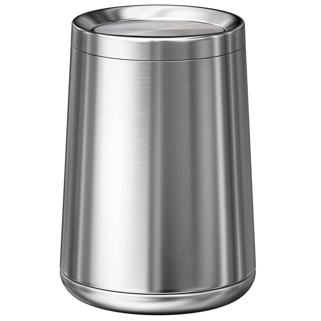 2.6Gallen Brushed Nickel Bathroom Trash Can with Lid, Stainless Steel Garbage Can with Flipping Lid,for Bathroom, Kitchen,Living Room,Bedroom,Hotel (Silver)
