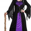 Colorful House Women Wicked Witch Costume, Purple Long Sorceress Classic Dress (Small)