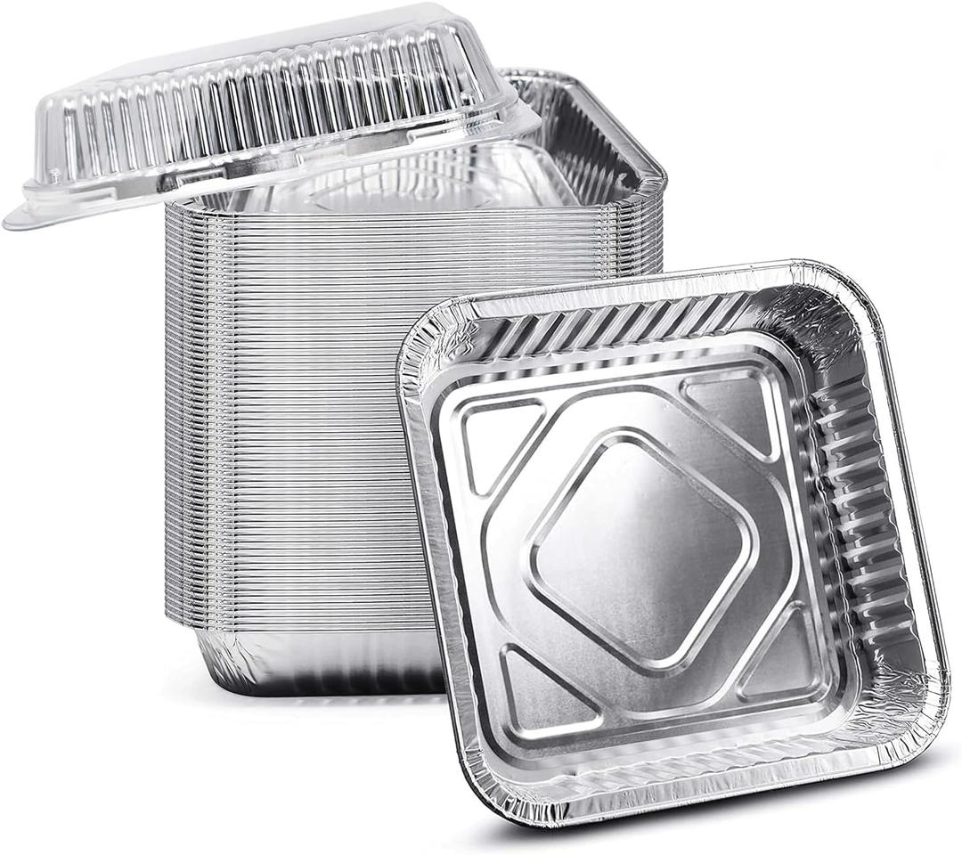 Foil Baking Pans with Lids(30pcs) Reusable 8x8 Inch Aluminum Pans for Oven, Roasting, Baking Food Storage, Square Baking Dish with Secure Lids1