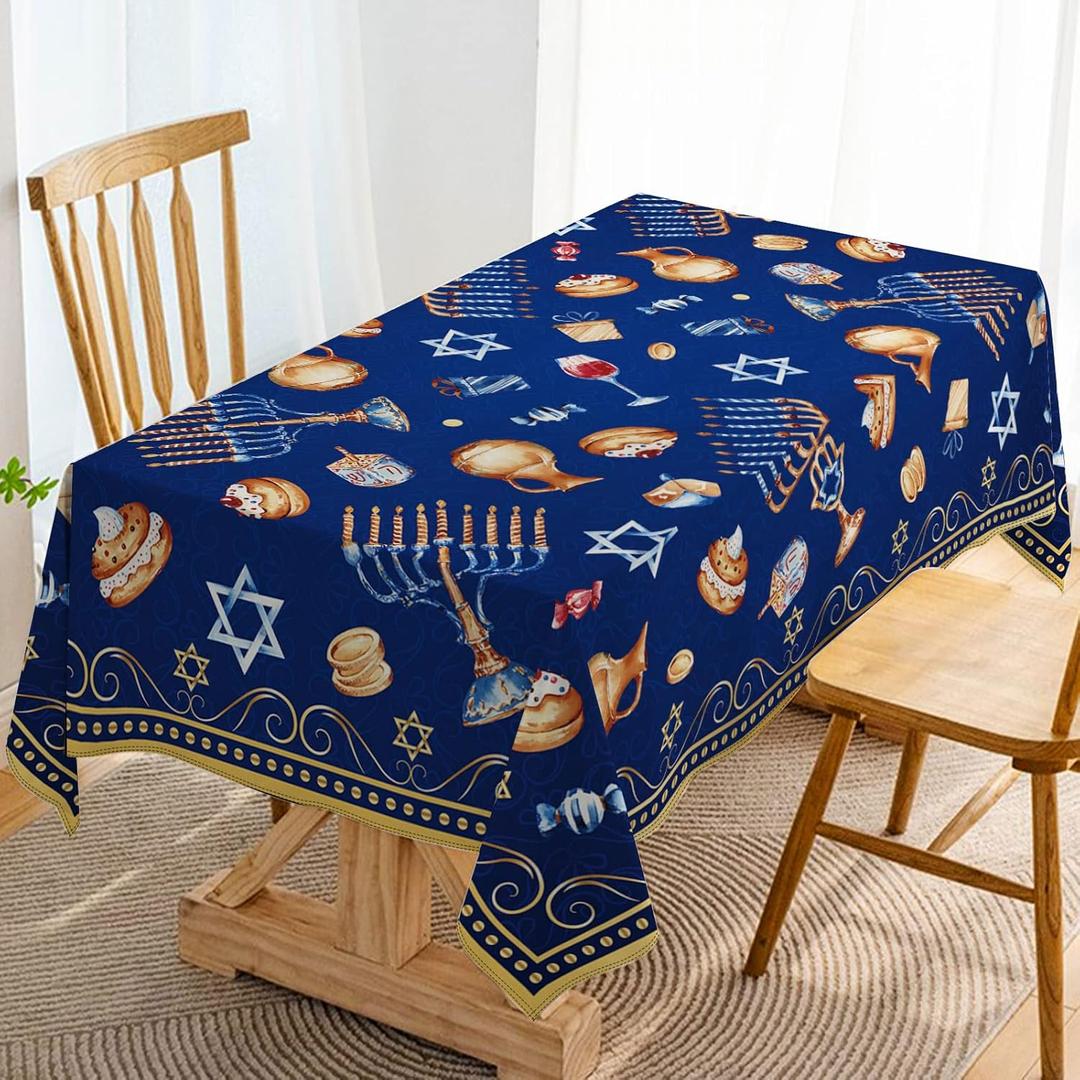 Hafangry Hanukkah Tablecloth Jewish Chanukah Menorah Holiday Decoration Home Dining Room Kitchen Table Cloth Decor - 60 x 84inch