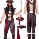 Spooktacular Creations Mens Caribbean Pirate Costume Adult Sea Captain Robber Costume for Halloween (X-Large, Red)