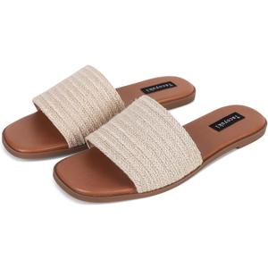 Tscoyuki Slides Sandals for Women Basic Slip On Flat Sandals Open Toe Comfort Beach Sandals Slippers for Casual Dressy Summer
