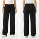Common Stitch 3 Pack Wide Leg Fleece Lounge Sweatpants for Women Deep Pockets, Relaxed Fit, Elastic Drawstring Waist, L