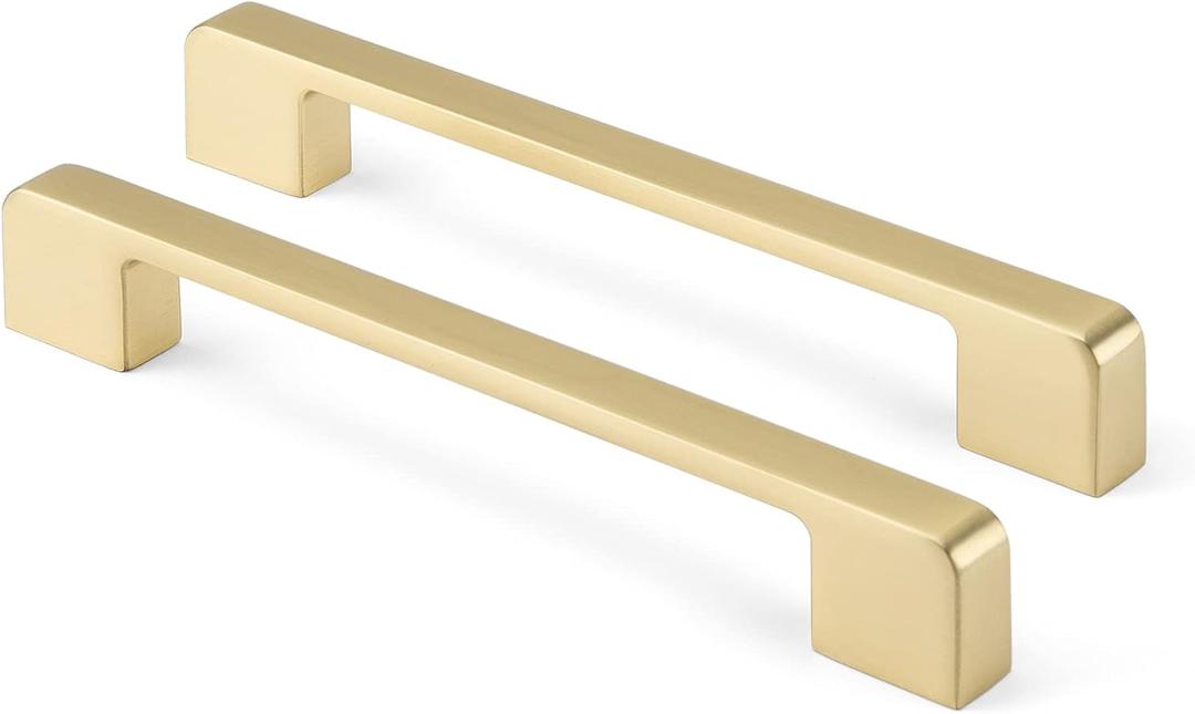 Rergy Cabinet Pulls Gold Handles for Cabinets, 10Pack Gold 6-1/4inch Hole Center, Square Drawer Hardware Zinc Alloy Dresser Handle for Cupboard