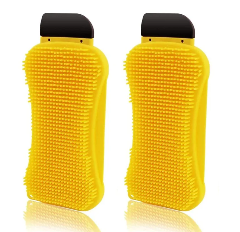 2 Pack 3-in-1 Silicone Sponge Reusable Durable Long Lasting Scrubber Scraper
