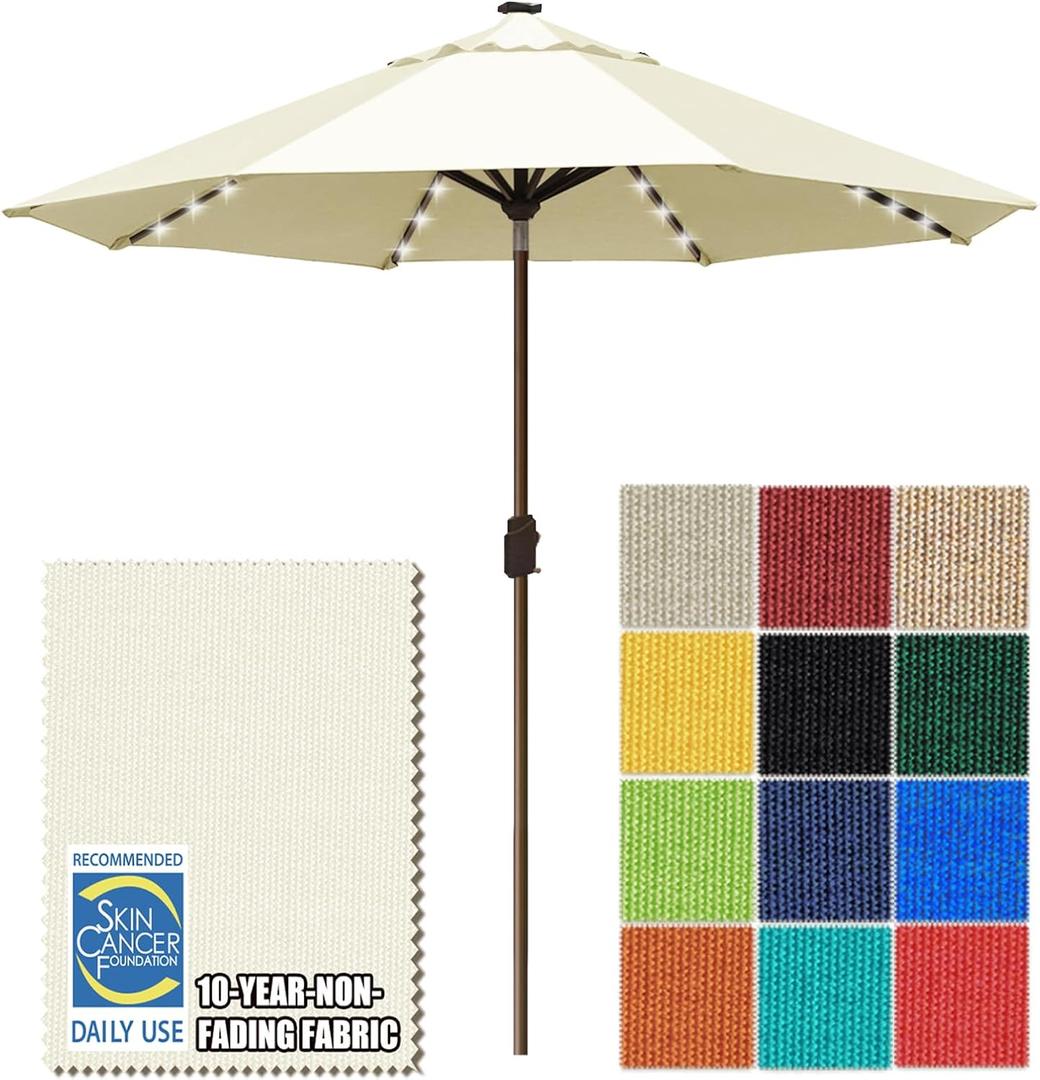 EliteShade USA 10-Year-Non-Fading Solar Market Umbrella with 80 LED Lights Patio Umbrellas Outdoor Table Umbrella with Ventilation
