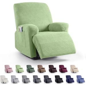 KinCam Recliner Covers, Stretch Reclining Chair Covers, Recliner Sofa Slipcovers Stripe Jacquard Recliner Couch Covers Furniture Protector Covers for Pet Kid (1 Seater, Light Green)