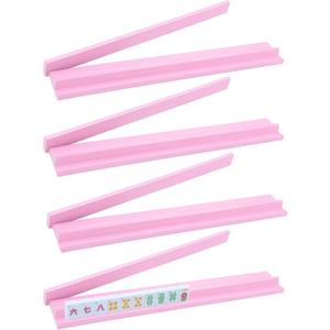Leinuosen Wooden Mahjong Racks with Pushers 4 Set Magnet American Mahjong Tile Rack and Magnetically Attached Pushers Painted Tile Holders for Players Gift Family Night (Pink)