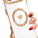 SAKUULO Case for iPhone Air Cute Plating Case[Compatible with Magsafe] for Women Girls Electroplated Heart Soft TPU Shockproof Camera Protection Bumper Cover for iPhone Air 6.5",White