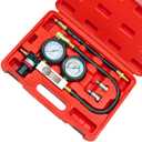 JIFETOR Cylinder Leak Down Tester Kit, Professional Dual Pressure Gauges Engine Compression Leakdown Detector Leakage Test Set for Gasoline Engine with 10 12 14mm Spark Plugs on Car Truck Motorcycle (Red)