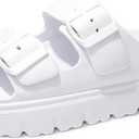 FUNKYMONKEY Women's Comfort Slides with Arch Support, Non-Slip Lightweight Foam Slip-on Flat Beach Sandals with Adjustable Buckle for Vacation & Everyday Wear