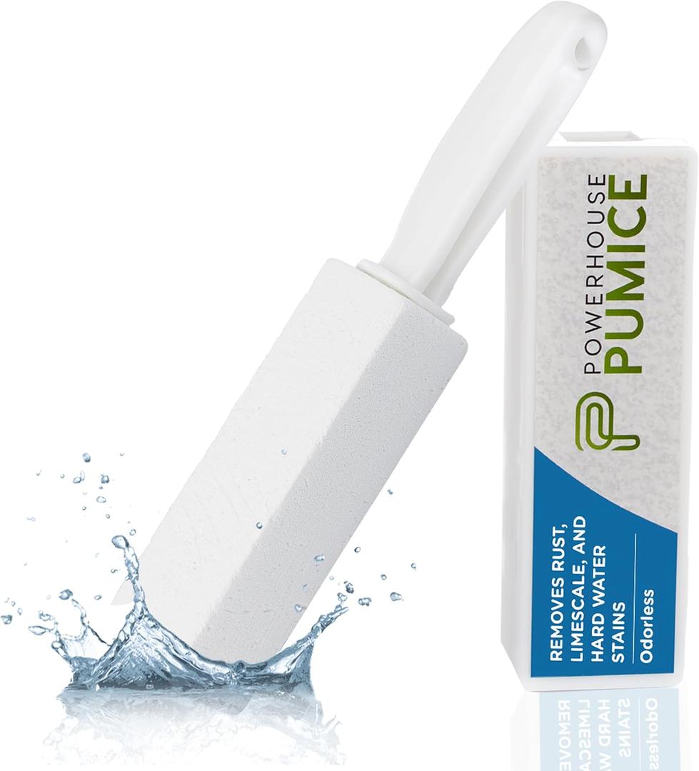 Powerstone Pumice Stone Toilet Bowl Cleaner with Handle (1-pack) - A Solution for Hard Water Stains on Toilets, Grills, Tiles, Grout & Pools (Pack of 1)