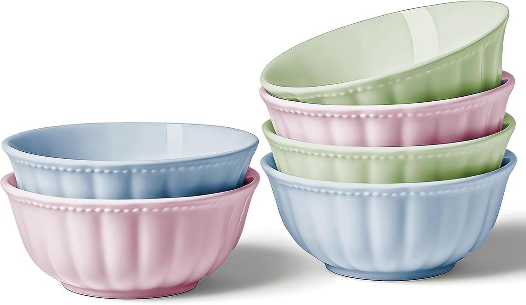 HOMBENE Color Mixing Porcelain Fruit Bowls, 4.7 Inch Serving Bowls,Ice Cream Bowl, Kitchen Bowl Set, Microwave and Dishwasher Safe, Set of 6