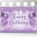 Sensfun Purple Happy Birthday Backdrop Banner Shiny Glitter Balloon Photography Background for Women Girls Sweet 16 18th 21st 30th Birthday Party Decorations Banner Photo Booth Props 6x4ft