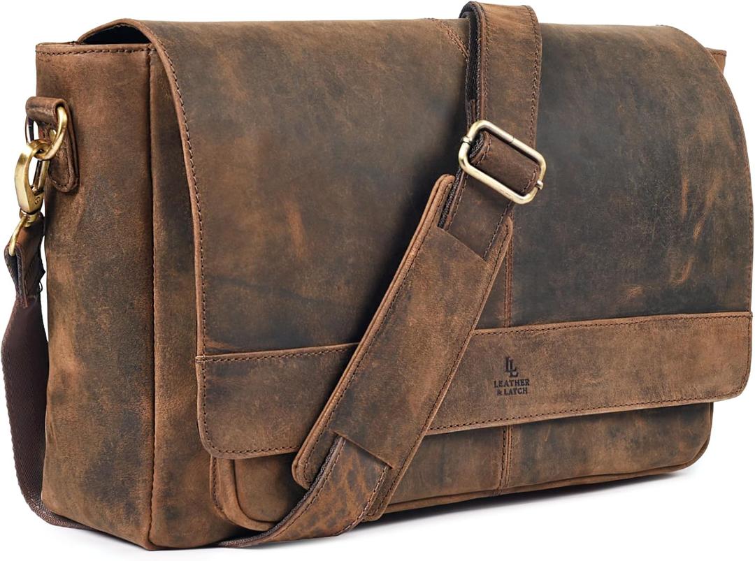 Genuine Leather Messenger Bag-16'' Satchel Shoulder Bag for Men & Women, Crossbody Work Bag for Travel, Office, and Daily Use