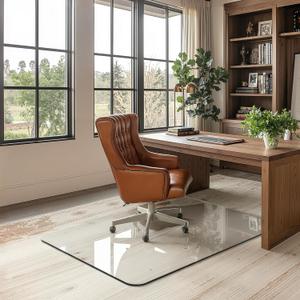 Office Chair Mat for Carpet & Hardwood, Upgraded 32" x 48" Dual Use Tempered Glass Chair Mat for Chair and Footrest Under Desk (Nature)