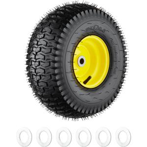 15x6.00-6 Lawn Mower Tires, 4 Ply Lawn Mower Tires 15x6x6, Front Lawn Tractor Tires, 3 Offset Hub Long with 3/4 Bushings Garden Tire for Riding Lawn Mower by Cubesprings - 1Pack