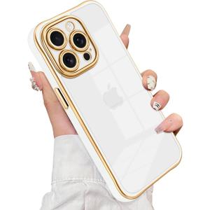 Compatible with iPhone 14 Pro Case, Scratchproof Clear Hard PC Non-Yellowing Soft Plating Edge Cover Full Lens Protection Shockproof Slim Wireless Phone Case for iPhone 14 Pro White