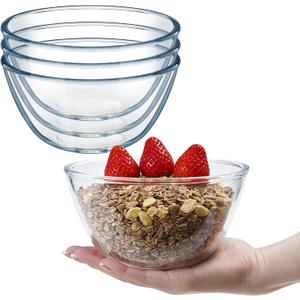 4 PCS Glass Bowls, 6.6inch Clear Glass Cereal Bowls, Flat Bottom Serving Bowls Microwave Dishwasher Safe