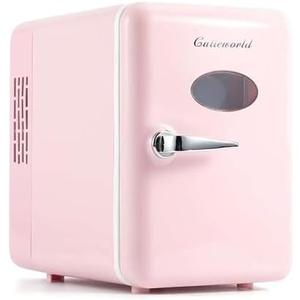 CUTIEWORLD Mini Fridge for Bedroom, 4L Beverage Cooler, Leather Pink