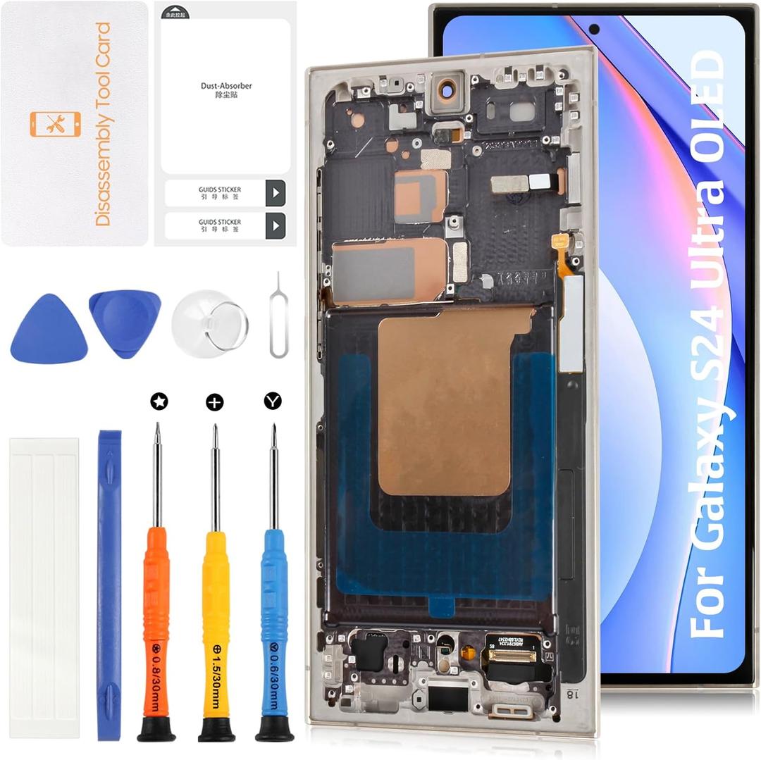 AMOLED Galaxy S24 Ultra LCD (Fingerprint Support) 6.78"+Titanium Gray/Violet/Orange Frame LCD Screen Replacement S928U S928A for Samsung Galaxy S24 Ultra Display Touch Digitizer Assembly