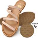 Trary Women's Flat Sandals, Round Open Toe Multi Strap Slide Sandals with Metal Accent, Strappy Dressy Summer Flip Flops Comfortable Casual Beach Shoes for Women US 7.5