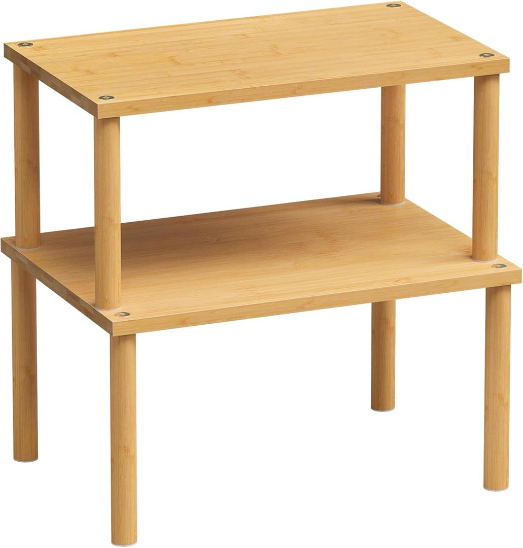 VERTORGAN Cabinet Organizer Shelf(Set of 2),Kitchen Counter Shelves, Bamboo Stackable Expandable Spice Rack Countertop(Medium) (11.8"W, Natural)