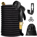 KOTTO Expandable Garden Water Hose, 10 Spray Nozzles, Anti-Rust Solid Brass Connector, Lightweight No-Kink Flexible - Black 100ft