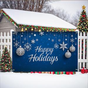 71x43 Inch Merry Christmas Banner Outdoor Decoration Blue Background Holiday, Christmas Party Yard Porch Wall Dcor