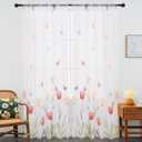 youleyar Floral Sheer Curtains for Living Room 72 Inches Long 2 Panels White Semi-Sheer Curtain with Flower/Butterfly Printed Pattern Summer/Spring Rod Pocket Voile Drapes for Bedroom, W52 x L72