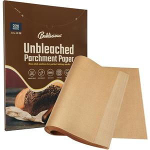 220 Pcs Unbleached Parchment Paper Baking Sheets, Baklicious Pre-cut Heavy Duty Parchment Baking Paper for Air Fryer, Oven, Bakeware, Steaming, Cooking Bread, CupCake, Cookies