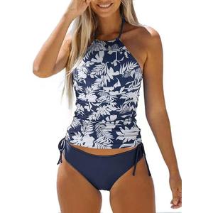 Womens Two-Piece Tankini Set Cow Skull with Leopard Print Sets Swimwear Tankini Top Sets Swimwear (Large)