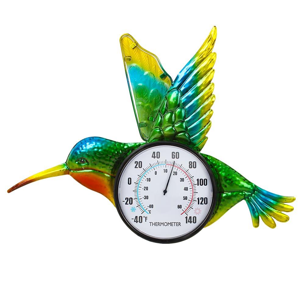 Hummingbird Outdoor Thermometer, 17" Indoor Thermometers with Large Number, Metal Wall Thermometer No Need Battery for Patio Room