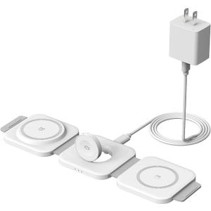 3 in 1 Wireless Charging Station,Foldable Magnetic Wireless Charger for Apple Devices,Travel Charging Pad for iPhone 17 16 15 14 13, Watch & AirPods,Fast Charging Station for Home Office Travel(White)