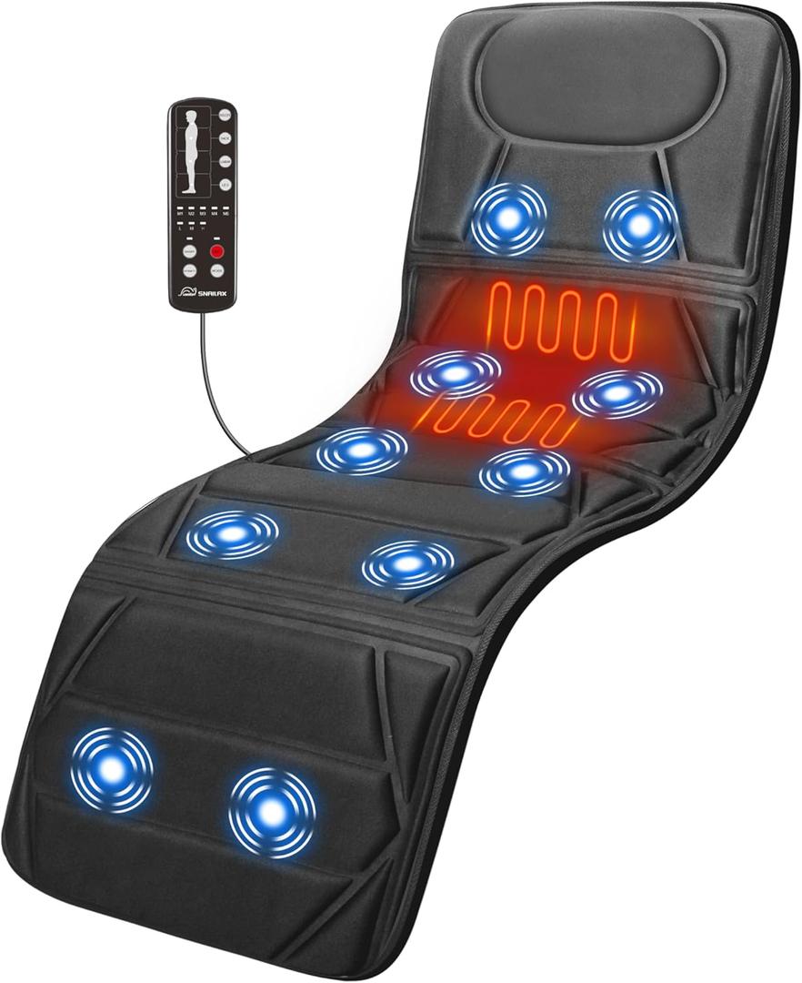 Snailax Massage Mat with Heat, Back Massage Pad for Bed, Chair, 10 Motors Vibrating Massage Mattress Pad with 2 Heating Pads for Back, Full Body Massager
