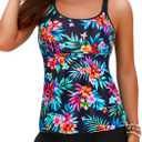 Yonique Two Piece Tankini Swimsuits for Women with Shorts Tummy Control Bathing Suits Athletic Swimwear (Black, M)