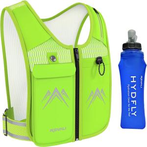 REVALI Running Vest, USA Original Patent, Zip Reflective Running Vests with 500ml Hydration Bottle, Adjustable Waistband & Breathable Material, Chest Pack Gear Phone Holder for Men & Women (Small-Medium, Yellow)
