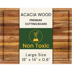 Large 18x14 Inch Acacia Wood Cutting Board, 0.6" Thin Edge Grain w/Deep Juice Groove & Handle for Meat, Bread, Cheese, Kitchen Prep, Solid Hardwood, Non-Toxic, BPA-Free by New M Way