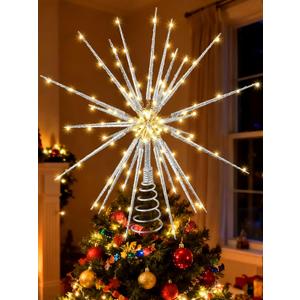 Meonum 16in Christmas Tree Topper with LED Light  25 of 100 Lights Twinkle, Christmas Star Tree Topper for Holiday Decor, Universal Size, Lightweight and Easy to Install(Silver, 16inch)