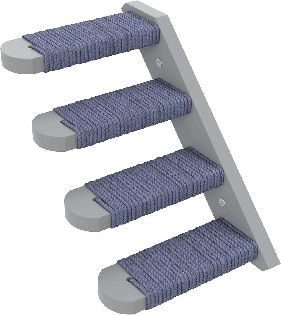 Skywin Cat Steps - Grey Solid Rubber Wood Cat Stairs Great for Scratching and Climbing - Easy to Install Wall Mounted Shelves for Playful Cats (Right to Left)