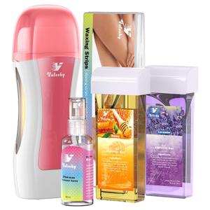 Roll on Wax Kit, Roll on Waxing Kit for Hair Removal, Sensitive Skin Roll on Waxing Kit for Women, At Home Wax Kit for Larger Areas of the Body, with 50 Pcs Strips and 2 Soft Cartridge
