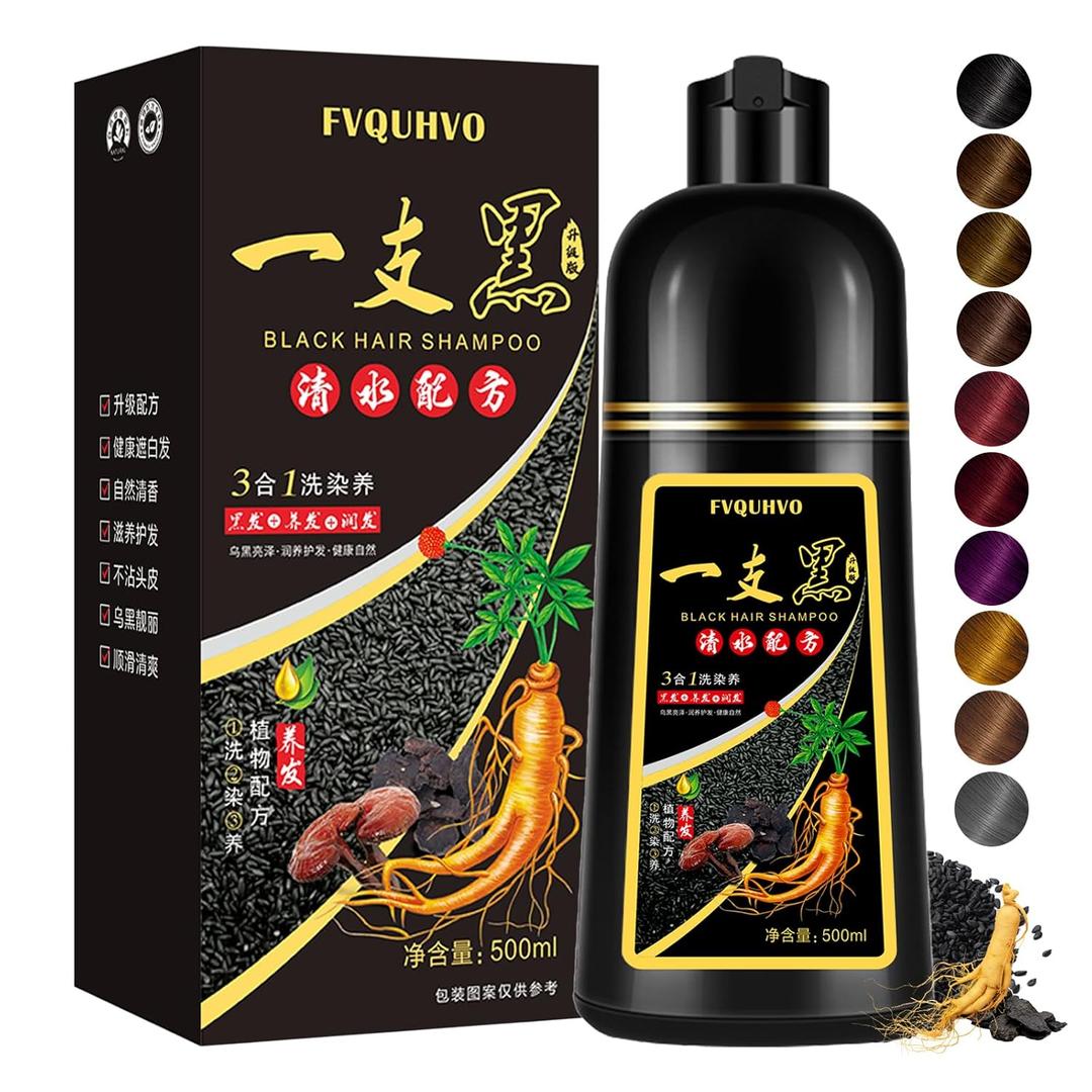 Black Hair Dye Shampoo 3 in 1 for Men Women, Hair Color for 100% Gray Coverage, Shampoo Para Canas for All Hair Types 16.9 Fl Oz (Black)
