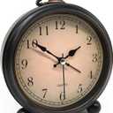 Vintage Retro Analog Alarm Clock, 4 inch Super Silent Non Ticking Small Clock with Night Light, Battery Operated, Simply Design, for Living Room, Bedroom, Bedside, Desk, Gift Clock (Arabic)