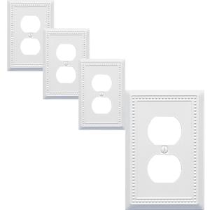 Single Duplex Outlet Cover Plate, 4-Pack White Belaire Beaded Metal Wall Plate 1 Gang, Light Switch Cover, for Receptacle Light Switch, Switch Cover Decorative Wallplate, Durable